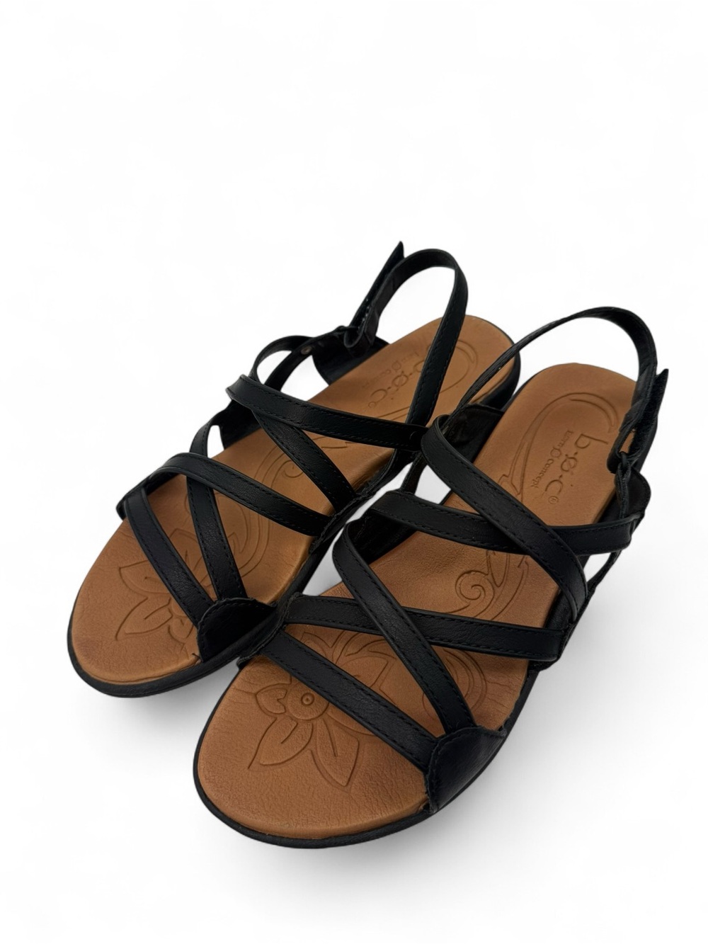 b.o.c. Black Strappy Women's Sandals with Tan Footbed